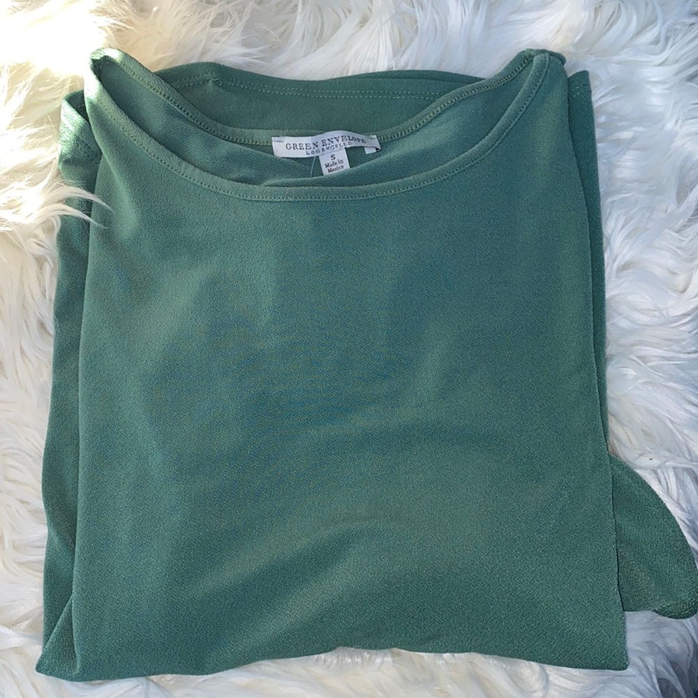 Green Envelope Med Sleeve Green Blouse
